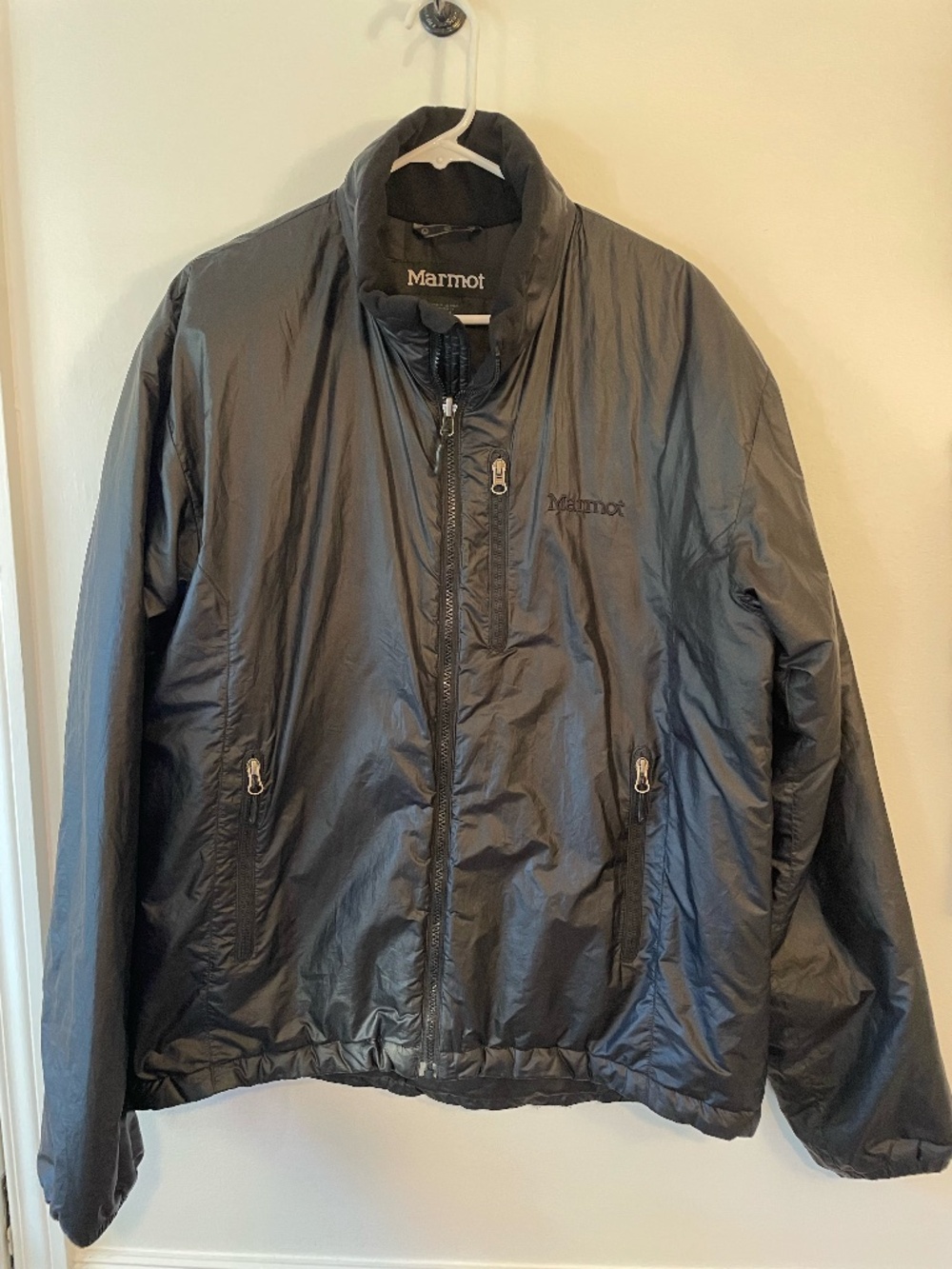Marmot men's Cauldron insulated black jacket with fleece lined collar size L